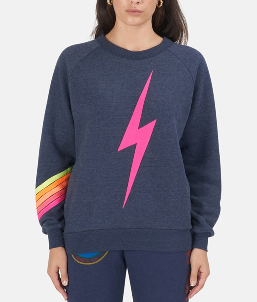 Aviator Nation Pink Lightning Bolt Neon Chevron Stripe Y2K Sweatshirt S A010597